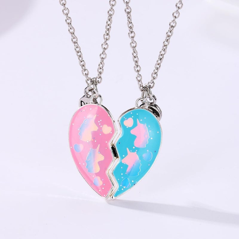 DOYYCA Best Friend Necklace Gifts Friendship Necklace Magnetic Matching Heart Unicorn Dolphin BFF Necklace for 2 Girls - Image 2